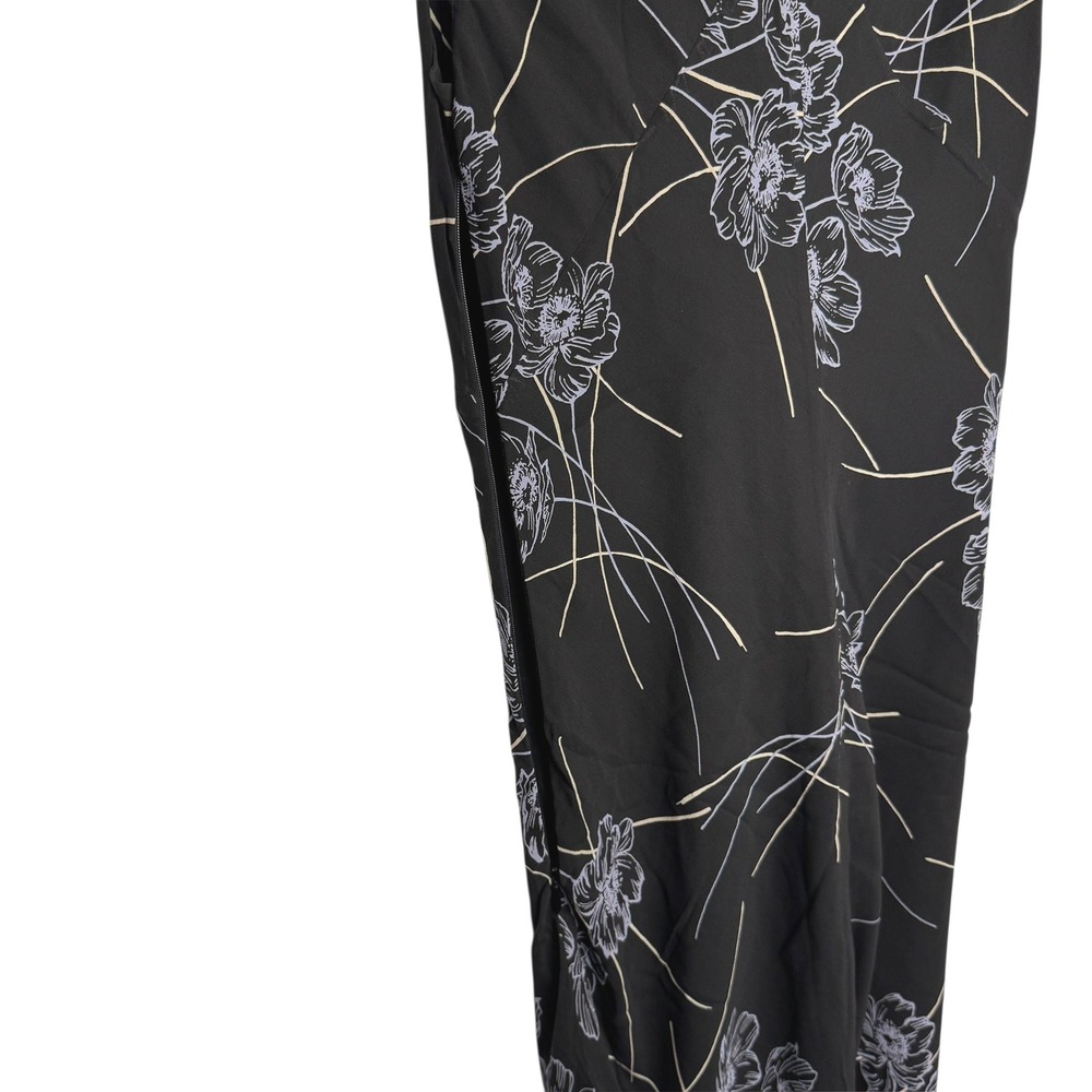 The Limited Silk Black Floral Ruffle V-Neck Midi Dress Womens 6 Side Zip Lining - Picture 5 of 9